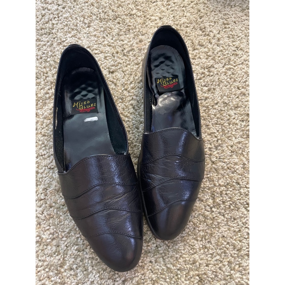Mixed Blues Vintage Black Leather Loafers Made in Italy Flats 7.5 indie academia